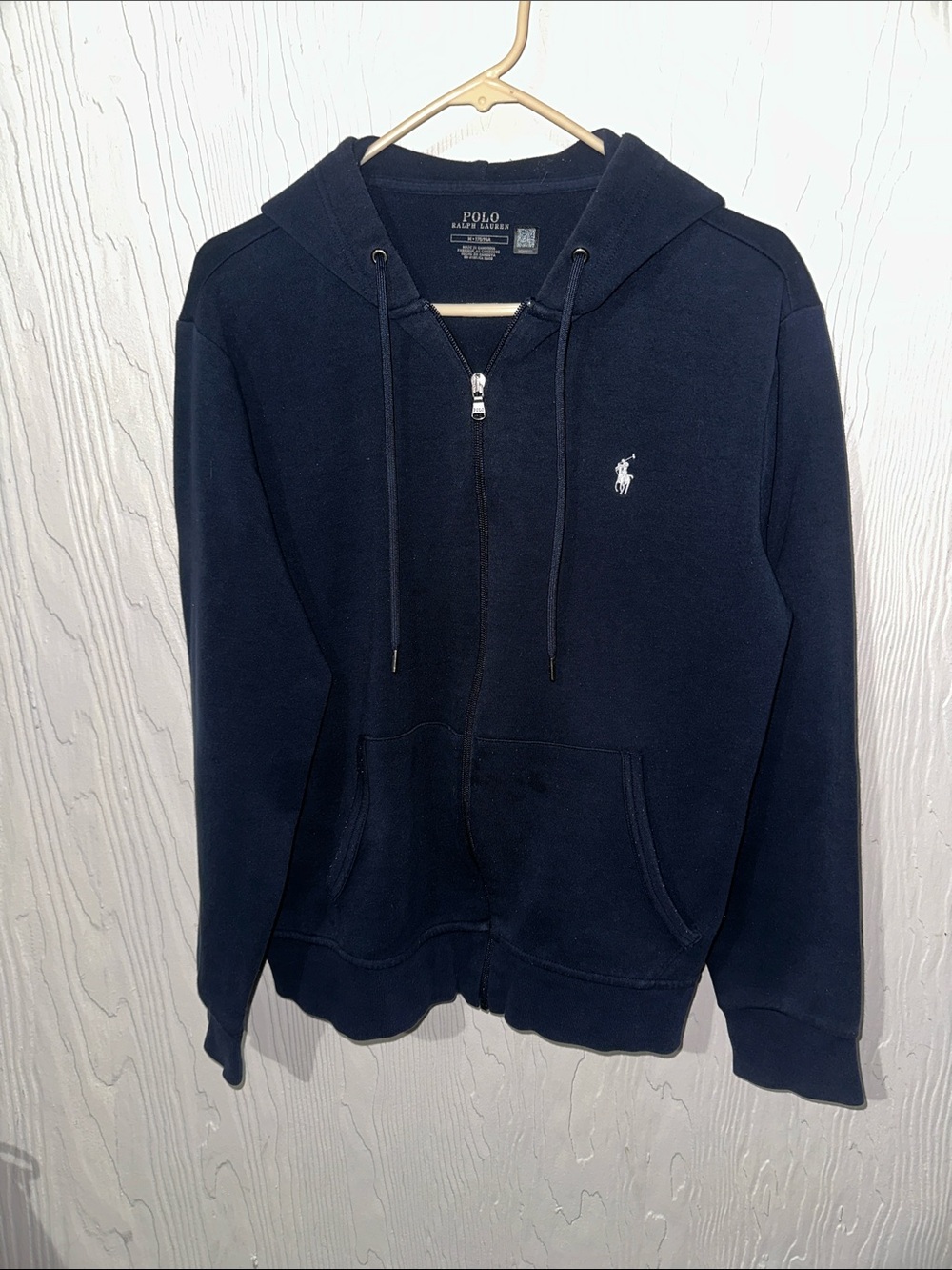 Polo Ralph Lauren Double Knit Full Zip Hoodie Navy Blue Size Medium